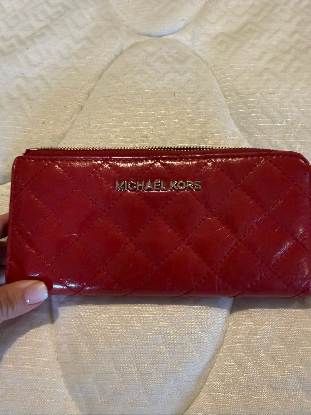 Michael Kors Quilted Red Zip-Around Wallet